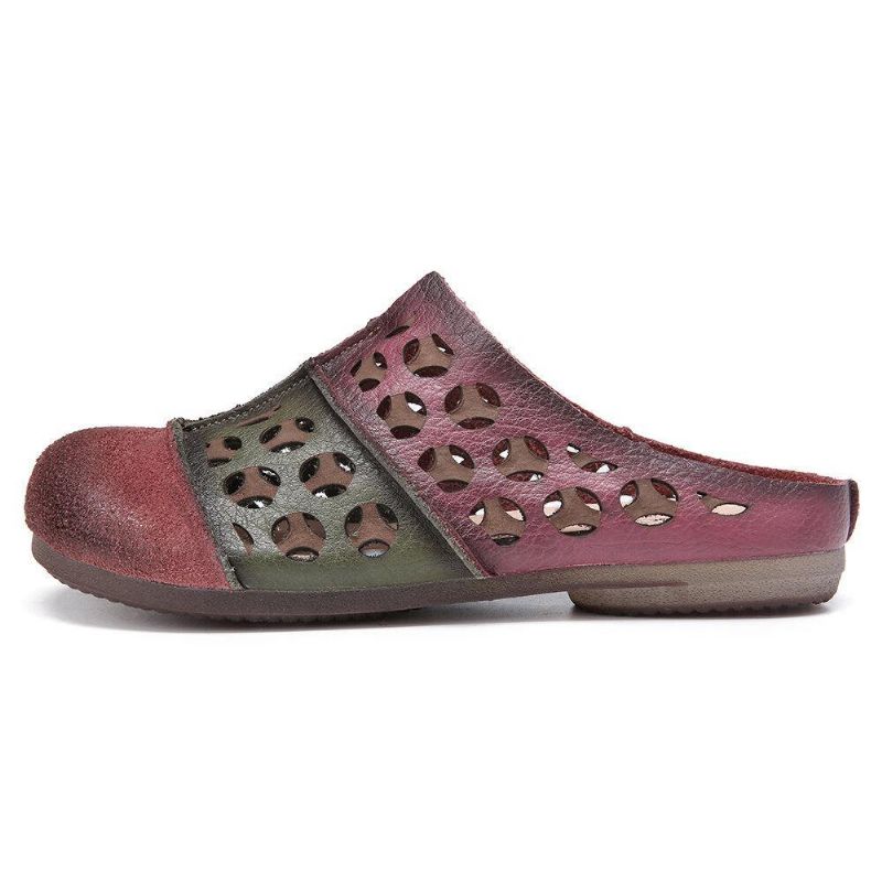 Distressed Læder Burnished Cutout Splejsning Flade Mules Træsko Slip-On Sandaler