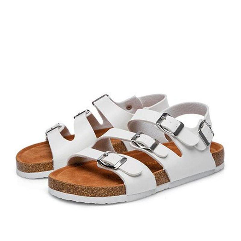 Kvinder Beach Comfy Triple Buckle Strap Bløde Flade Korksandaler