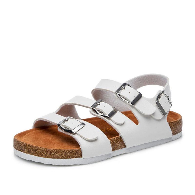 Kvinder Beach Comfy Triple Buckle Strap Bløde Flade Korksandaler