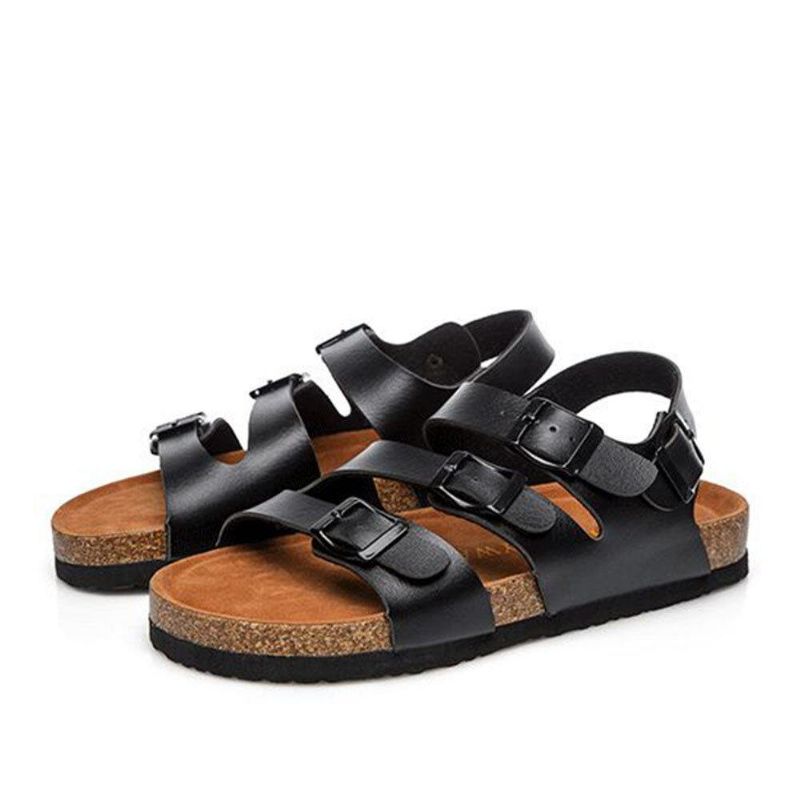 Kvinder Beach Comfy Triple Buckle Strap Bløde Flade Korksandaler