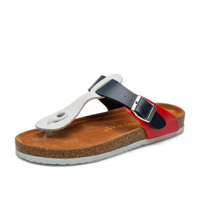 Kvinder Comfy Blød Strandtåstolpe Spænde Strap Slide Flat Flip Flops Korksandaler