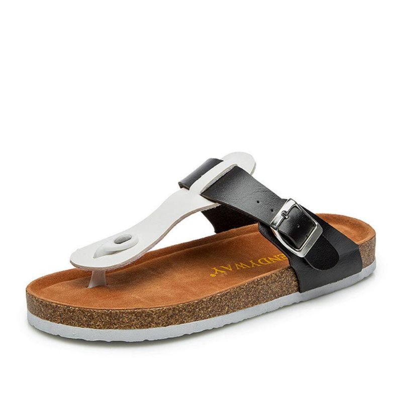 Kvinder Comfy Blød Strandtåstolpe Spænde Strap Slide Flat Flip Flops Korksandaler