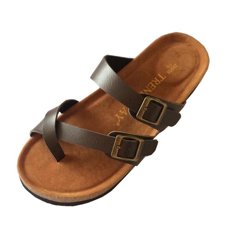 Kvinder Dobbelt Spænde Strop Comfy Beach Flip Flops Kork Flade Sandaler