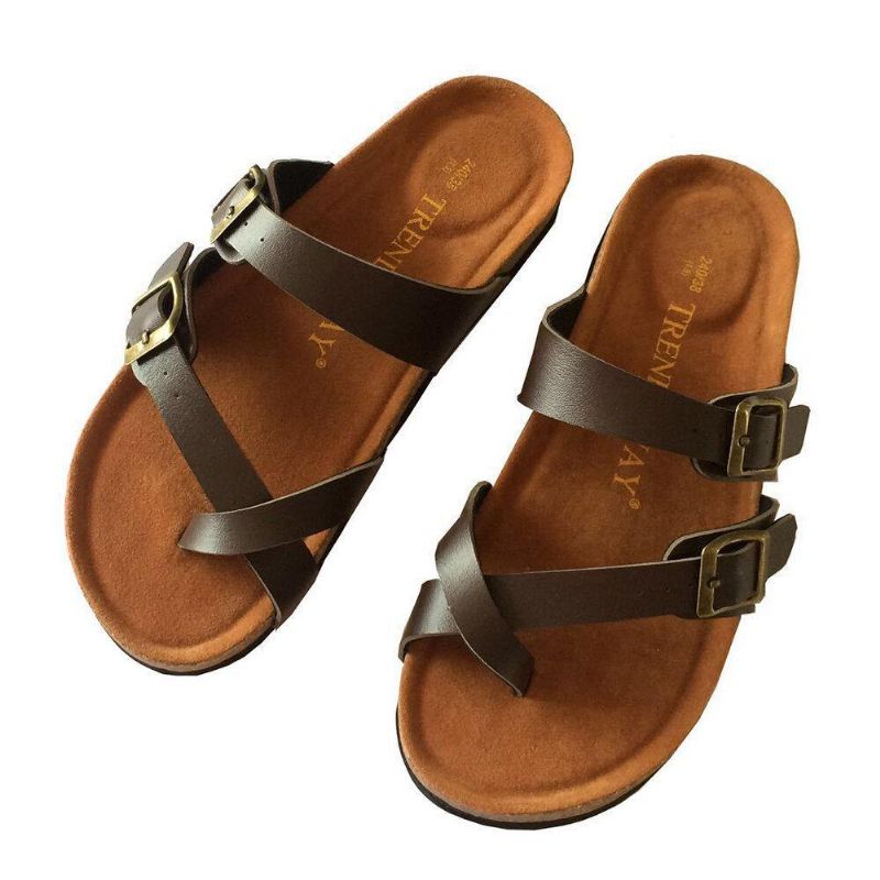 Kvinder Dobbelt Spænde Strop Comfy Beach Flip Flops Kork Flade Sandaler