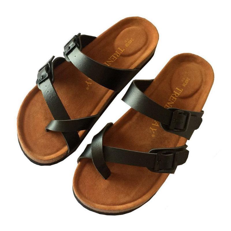 Kvinder Dobbelt Spænde Strop Comfy Beach Flip Flops Kork Flade Sandaler