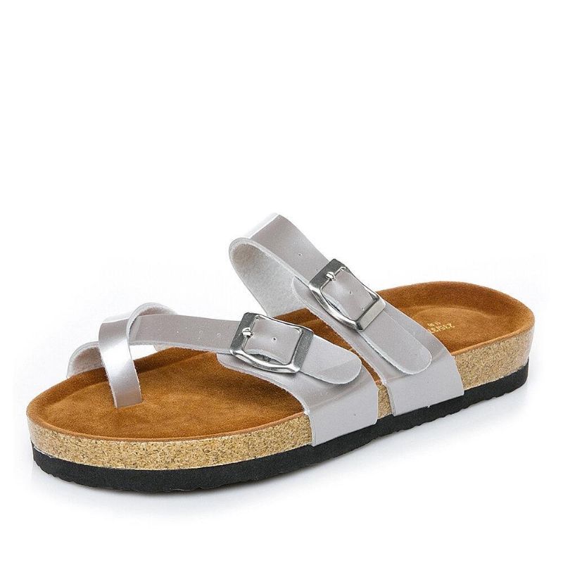 Kvinder Dobbelt Spænde Strop Comfy Beach Flip Flops Kork Flade Sandaler