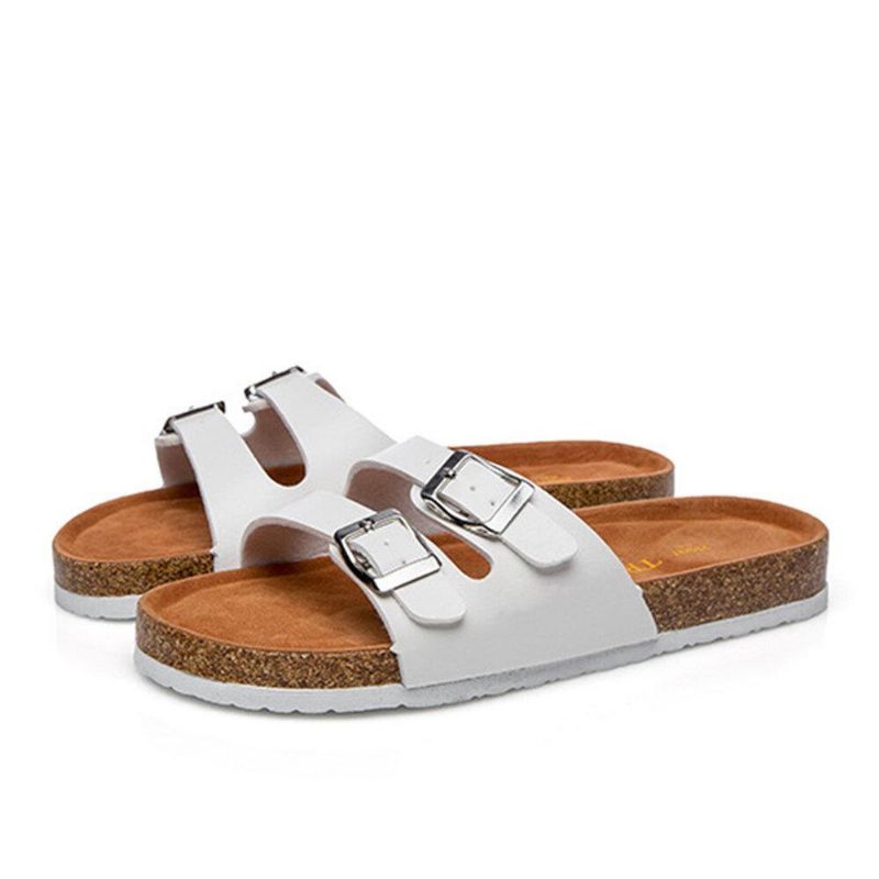 Stor Størrelse Kvinder Strand Casual Dual Buckle Strap Bløde Flade Korksandaler