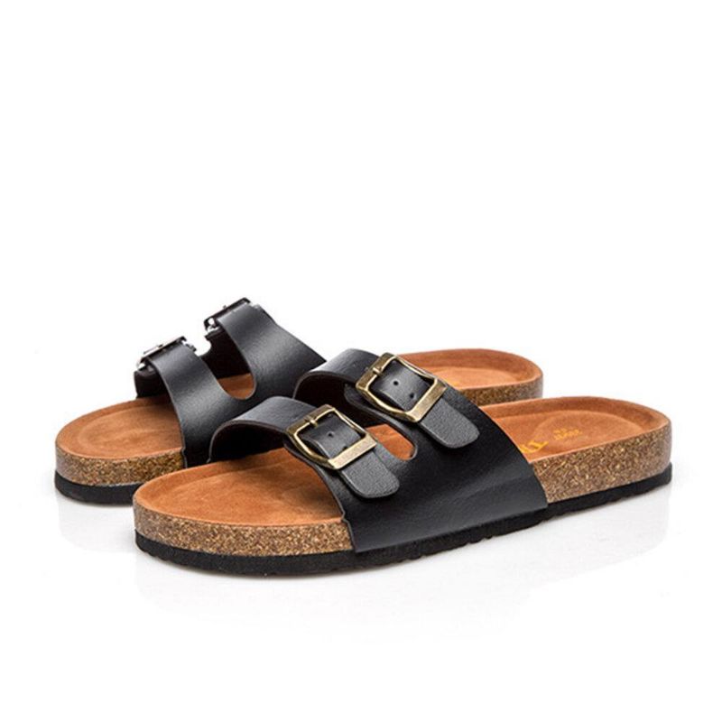 Stor Størrelse Kvinder Strand Casual Dual Buckle Strap Bløde Flade Korksandaler