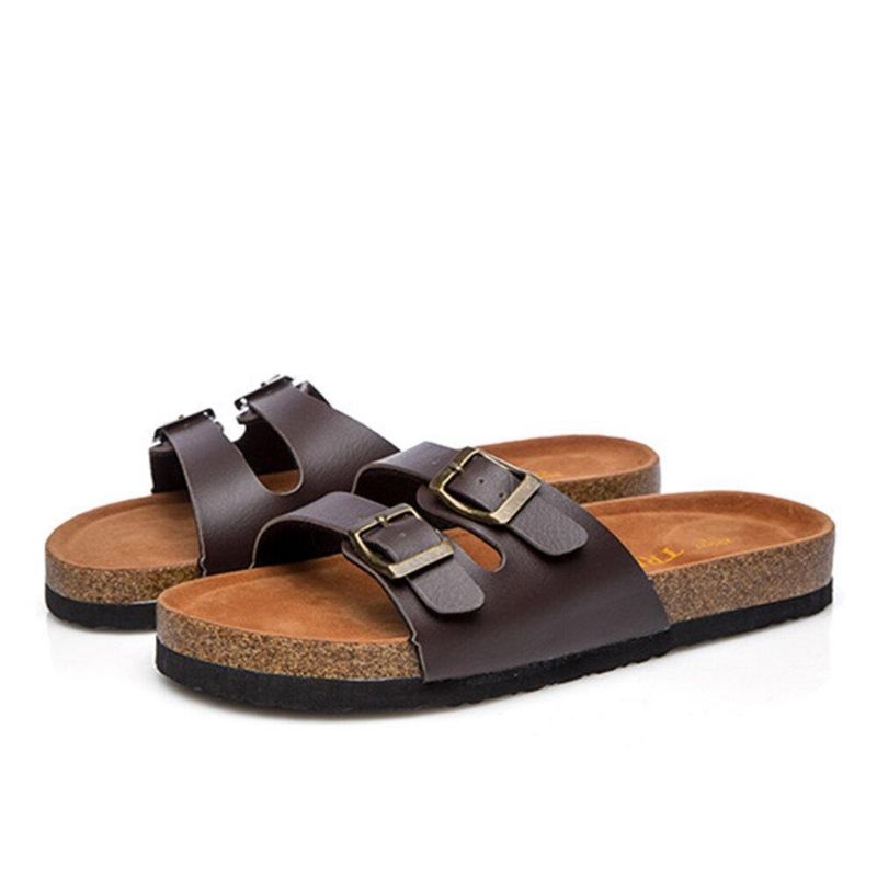 Stor Størrelse Kvinder Strand Casual Dual Buckle Strap Bløde Flade Korksandaler