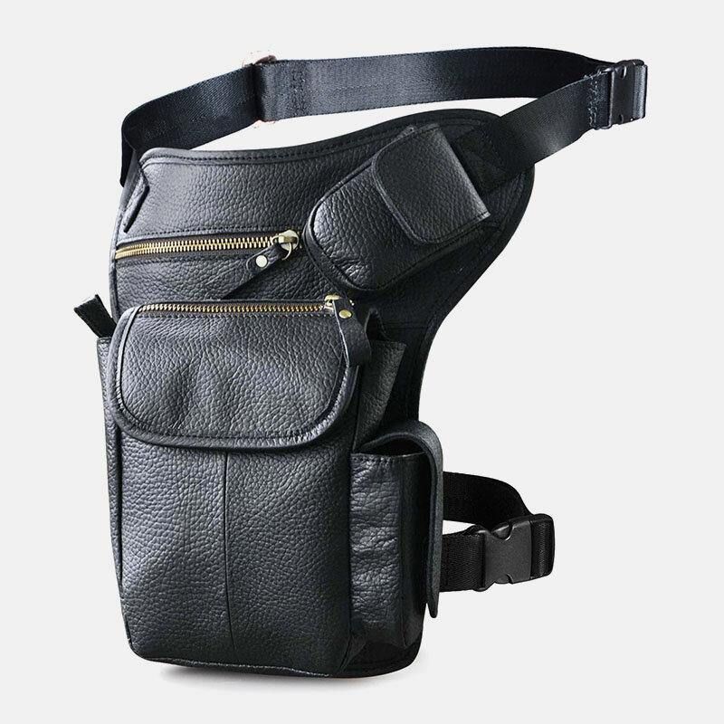 Mænd Ægte Læder Multi-Carry Retro 7 Tommer Telefonkamera Udendørs Taljetaske Crossbody Taske