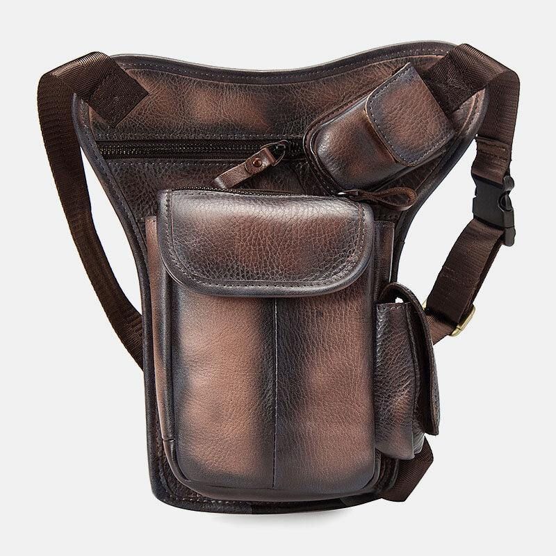 Mænd Ægte Læder Multi-Carry Retro 7 Tommer Telefonkamera Udendørs Taljetaske Crossbody Taske