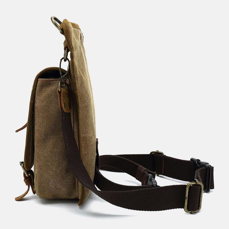 Mænd Ægte Læder Og Lærred Cykling Udendørs Sport Ben Taske Taljetaske Crossbody Taske