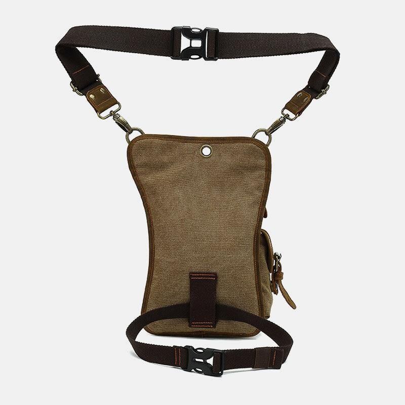 Mænd Ægte Læder Og Lærred Cykling Udendørs Sport Ben Taske Taljetaske Crossbody Taske