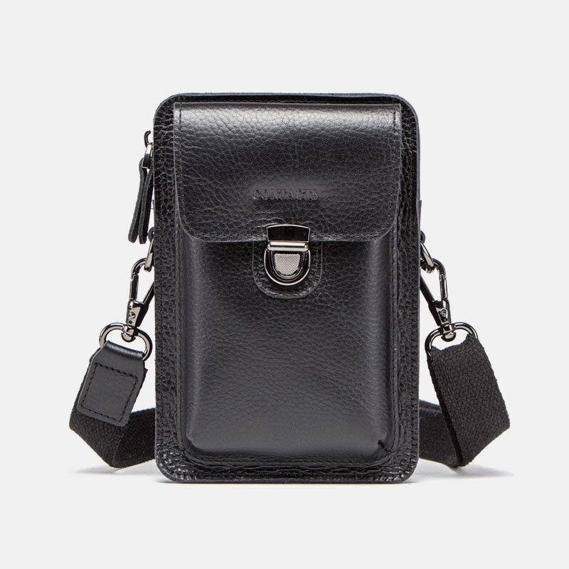 Mænd Ægte Læder Retro Afslappet Udendørs Multi-Bære Telefontaske Crossbody Taske Taljetaske Til 5.8 Tommer Telefon