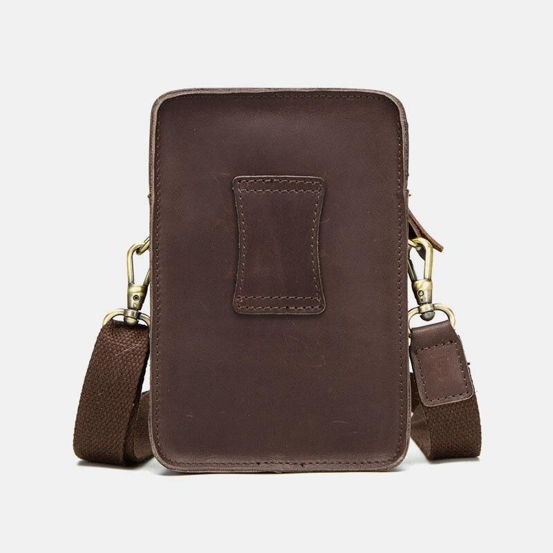 Mænd Ægte Læder Retro Afslappet Udendørs Multi-Bære Telefontaske Crossbody Taske Taljetaske Til 5.8 Tommer Telefon