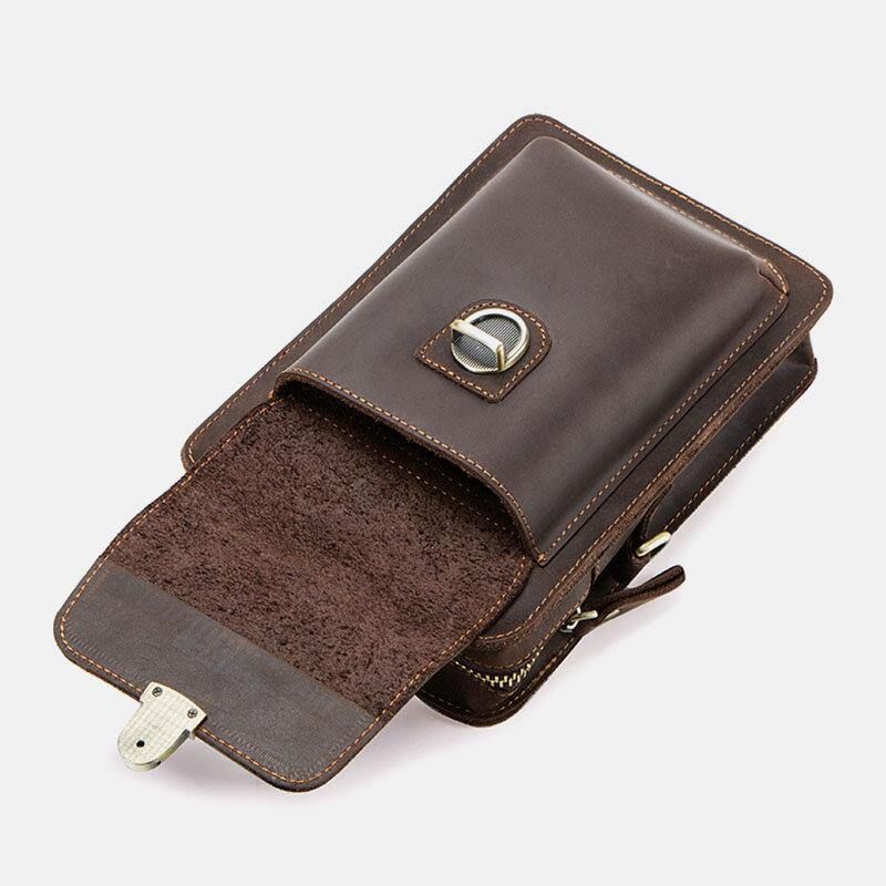 Mænd Ægte Læder Retro Afslappet Udendørs Multi-Bære Telefontaske Crossbody Taske Taljetaske Til 5.8 Tommer Telefon