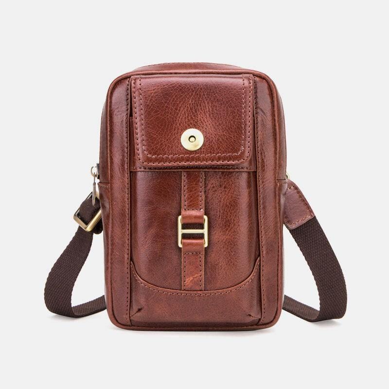 Mænd Ægte Læder Retro Mode 5.8 Tommer Telefontaske Multi-Bære Crossbody Taske Taljetaske