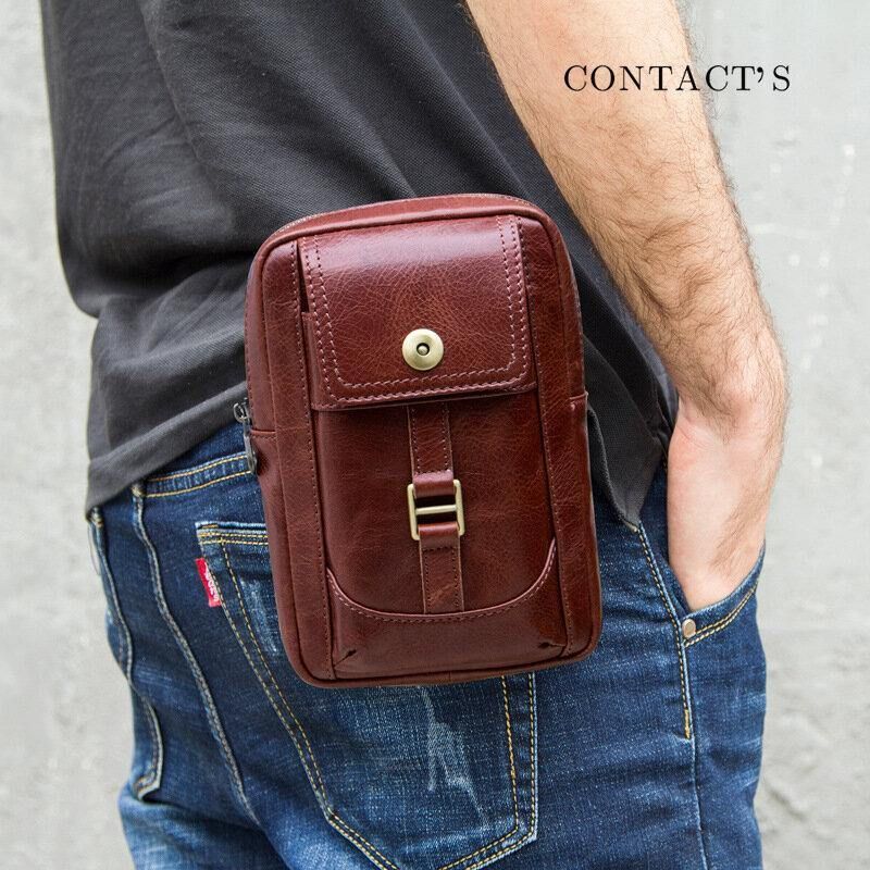 Mænd Ægte Læder Retro Mode 5.8 Tommer Telefontaske Multi-Bære Crossbody Taske Taljetaske