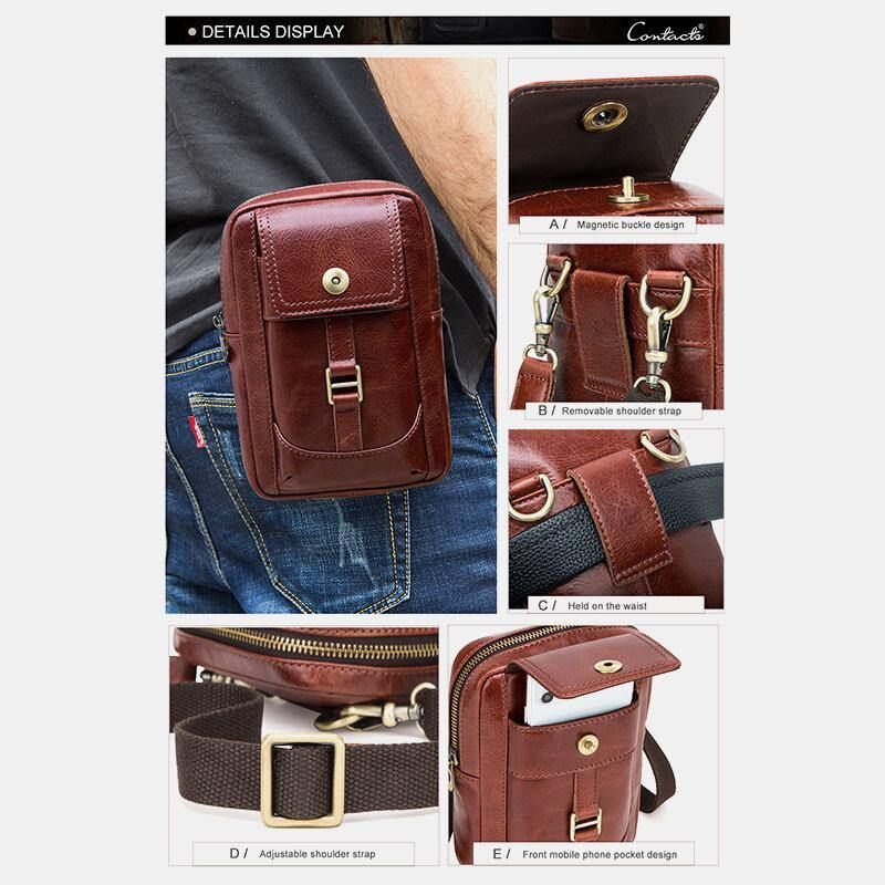 Mænd Ægte Læder Retro Mode 5.8 Tommer Telefontaske Multi-Bære Crossbody Taske Taljetaske