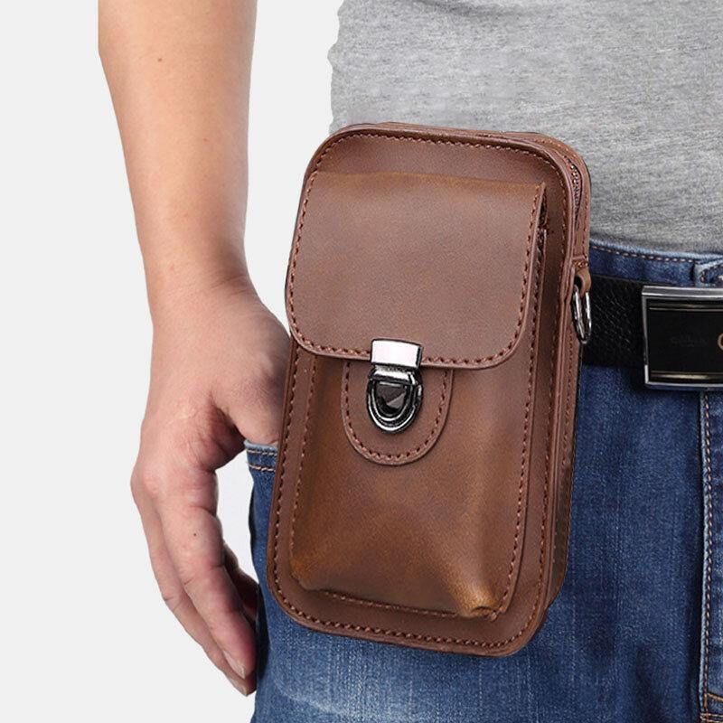 Mænd Imiteret Læder Mini Casual Multi-Bære Talje Hængende 6.3 Tommer Telefontaske Skulder Crossbody Taske Med Bælteløkke