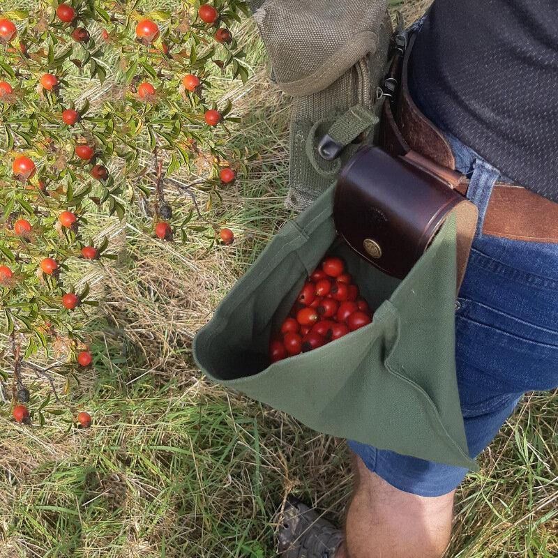 Mænd Lærred Ægte Læder Edc Foldefodertaske Taljetaske Pung Frugtplukningstaske Opbevaringspose