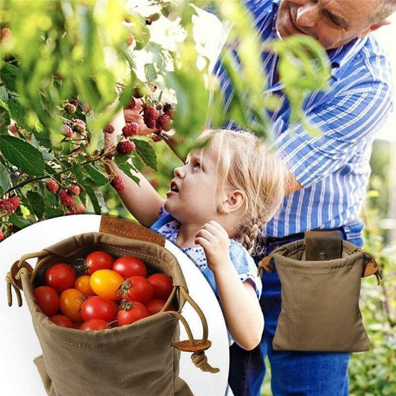 Mænd Lærred Ægte Læder Edc Foldefodertaske Taljetaske Pung Frugtplukningstaske Opbevaringspose