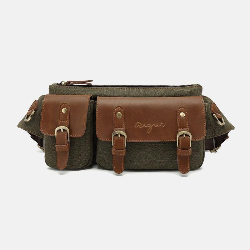 Mænd Lærred Taljetaske Multifunktionel Hasp Pocket Outdoor Casual Brysttaske Skuldertaske