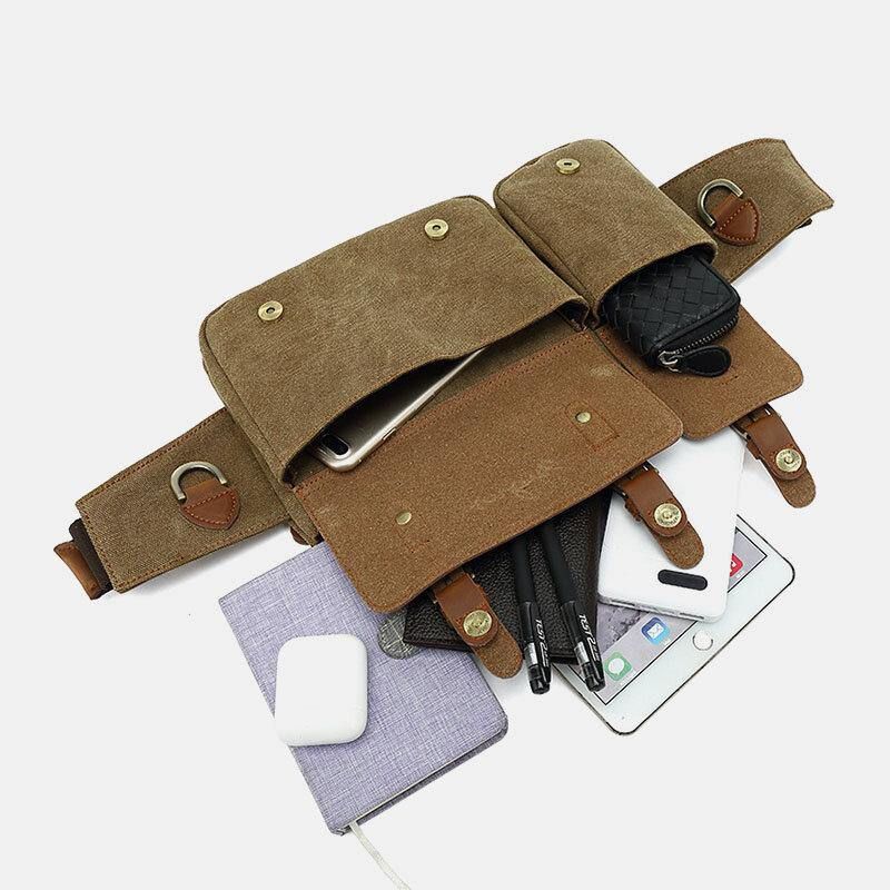 Mænd Lærred Taljetaske Multifunktionel Hasp Pocket Outdoor Casual Brysttaske Skuldertaske