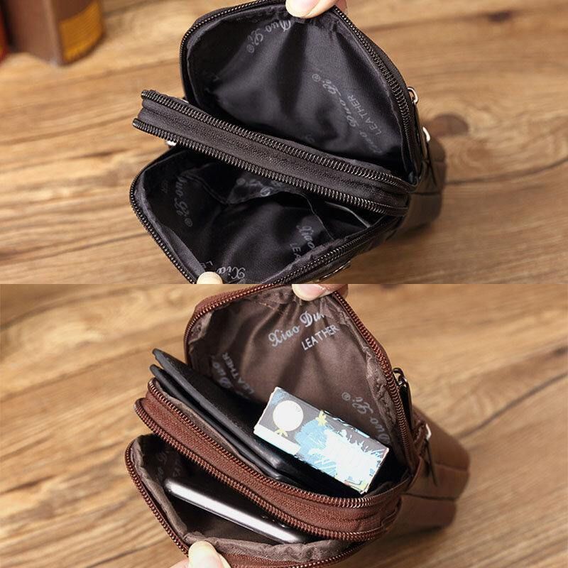 Mænds Ægte Læder Mini Multifunktionel Messenger 7 Tommer Telefontaske Taljetaske Crossbody Taske