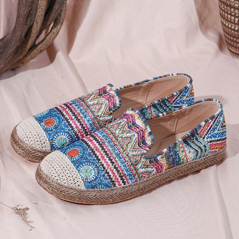 Bohemian Pattern Hollow Out Mesh Klud Komfortabel Bærbar Slip On Casual Espadrille Flade Sko