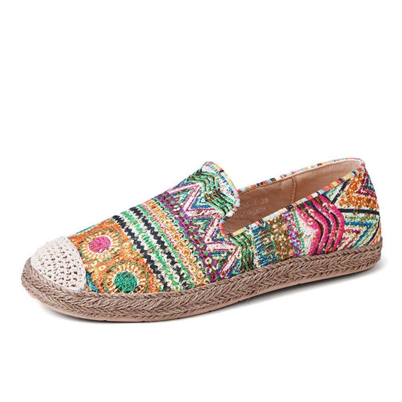 Bohemian Pattern Hollow Out Mesh Klud Komfortabel Bærbar Slip On Casual Espadrille Flade Sko