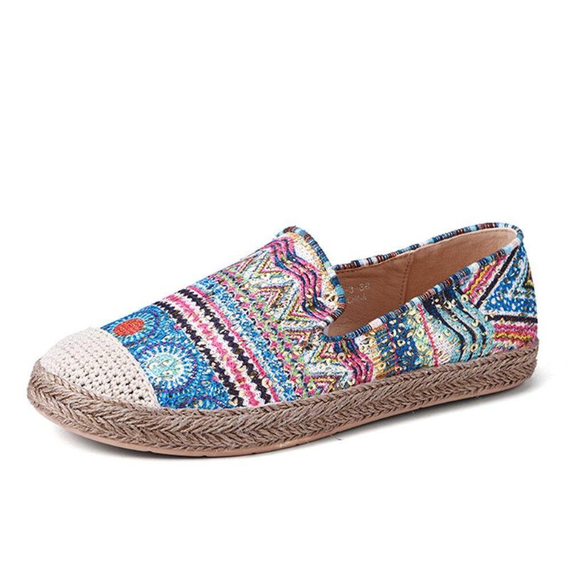 Bohemian Pattern Hollow Out Mesh Klud Komfortabel Bærbar Slip On Casual Espadrille Flade Sko