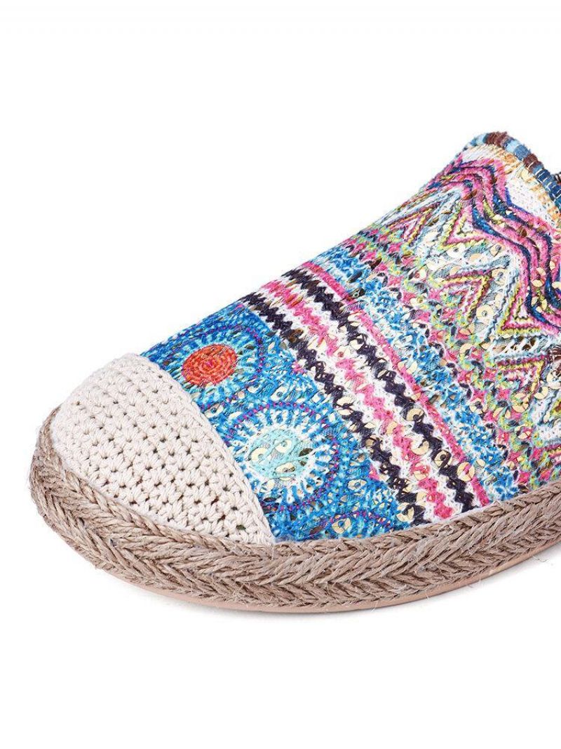 Bohemian Pattern Hollow Out Mesh Klud Komfortabel Bærbar Slip On Casual Espadrille Flade Sko