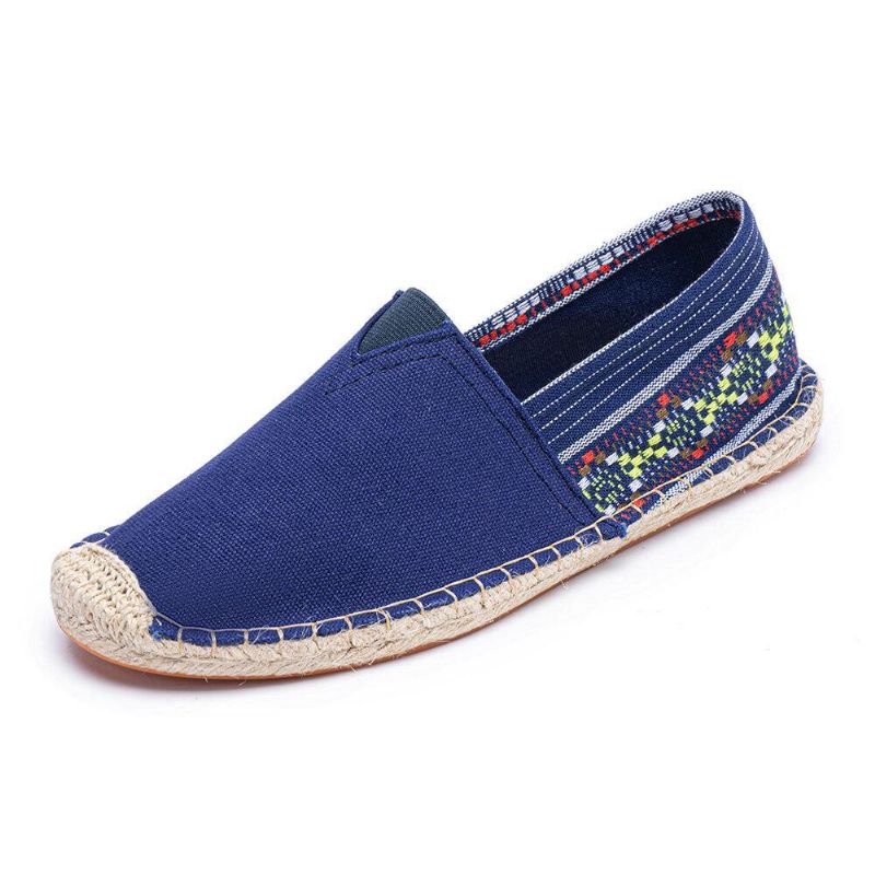 Etnisk Splejsning Farverigt Stribet Linned Behagelig Åndbar Slip On Casual Espadrille Flade Sko