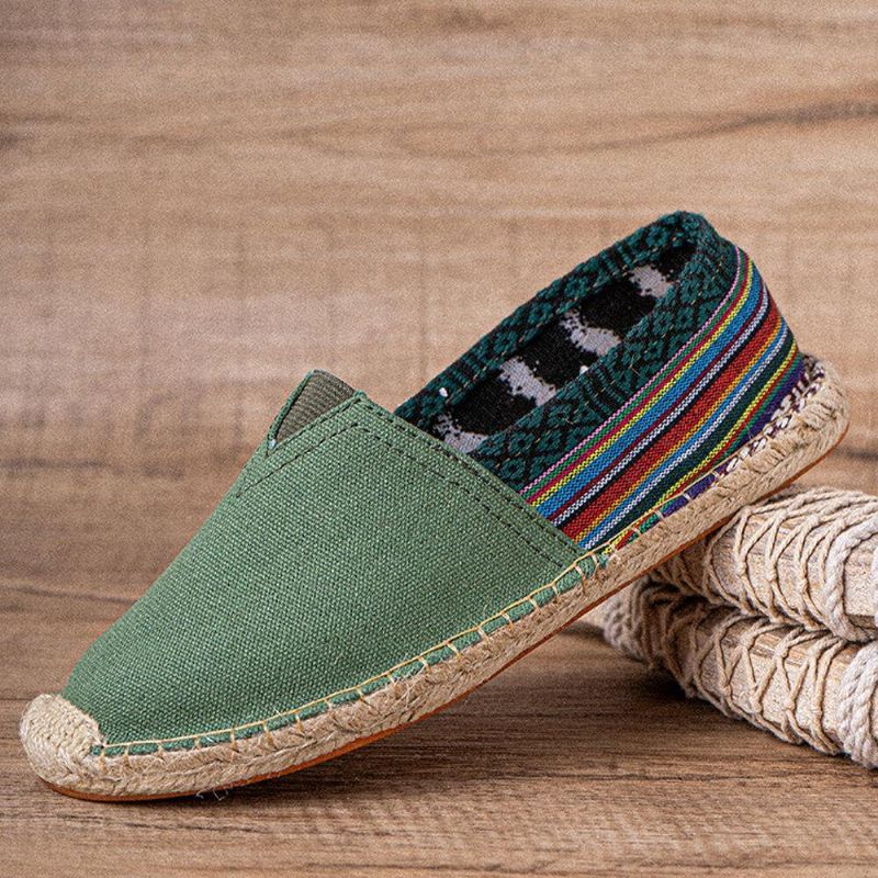 Etnisk Splejsning Farverigt Stribet Linned Behagelig Åndbar Slip On Casual Espadrille Flade Sko