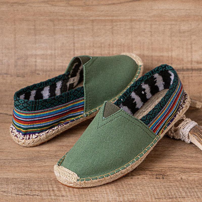 Etnisk Splejsning Farverigt Stribet Linned Behagelig Åndbar Slip On Casual Espadrille Flade Sko