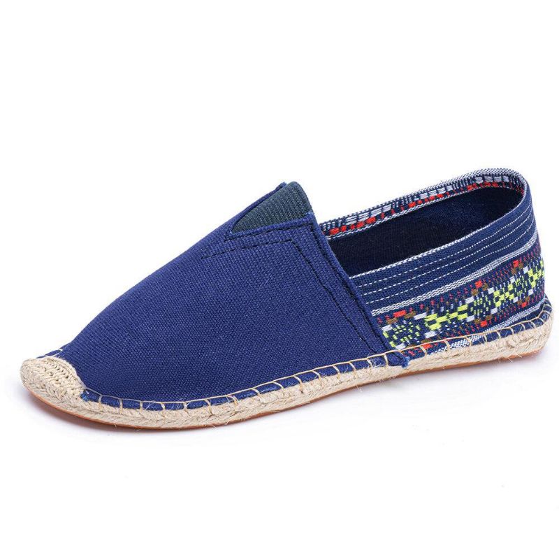 Etnisk Splejsning Farverigt Stribet Linned Behagelig Åndbar Slip On Casual Espadrille Flade Sko