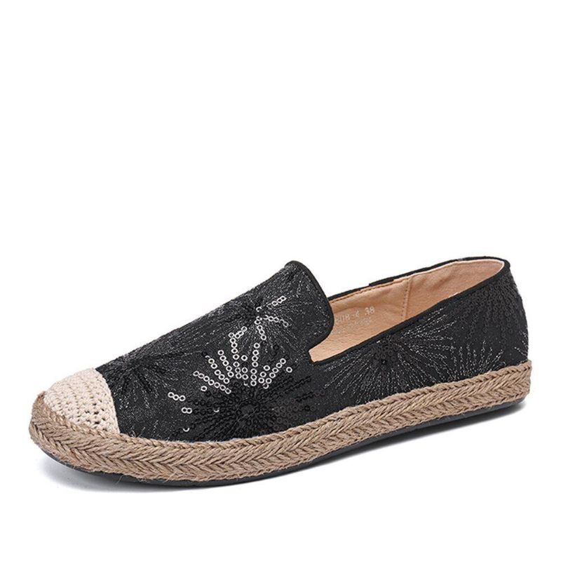 Kvinder Casual Pailletter Blomster Mønster Espadrille Flade Sko Loafers