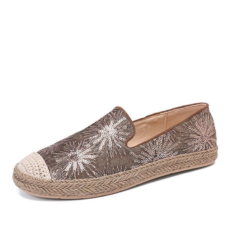 Kvinder Casual Pailletter Blomster Mønster Espadrille Flade Sko Loafers