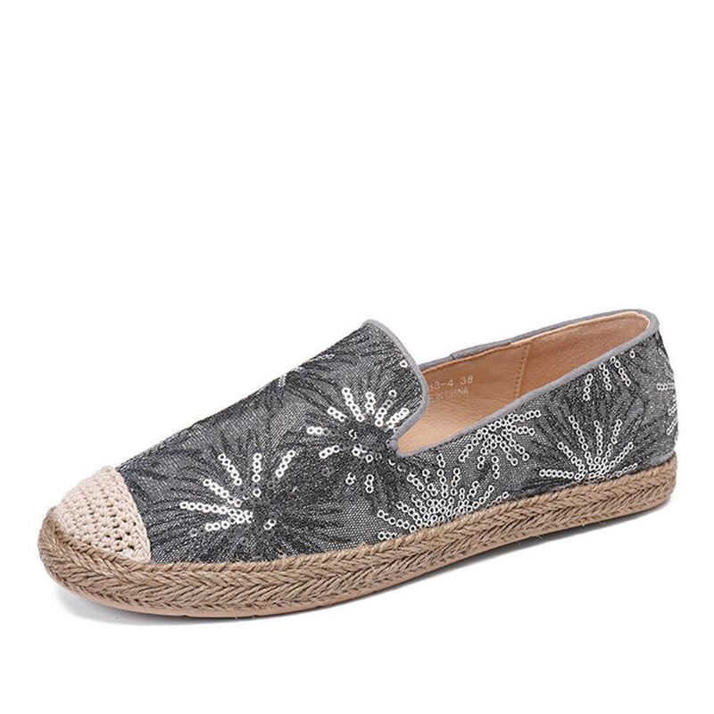 Kvinder Casual Pailletter Blomster Mønster Espadrille Flade Sko Loafers