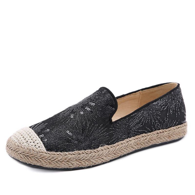 Kvinder Casual Pailletter Blomster Mønster Espadrille Flade Sko Loafers