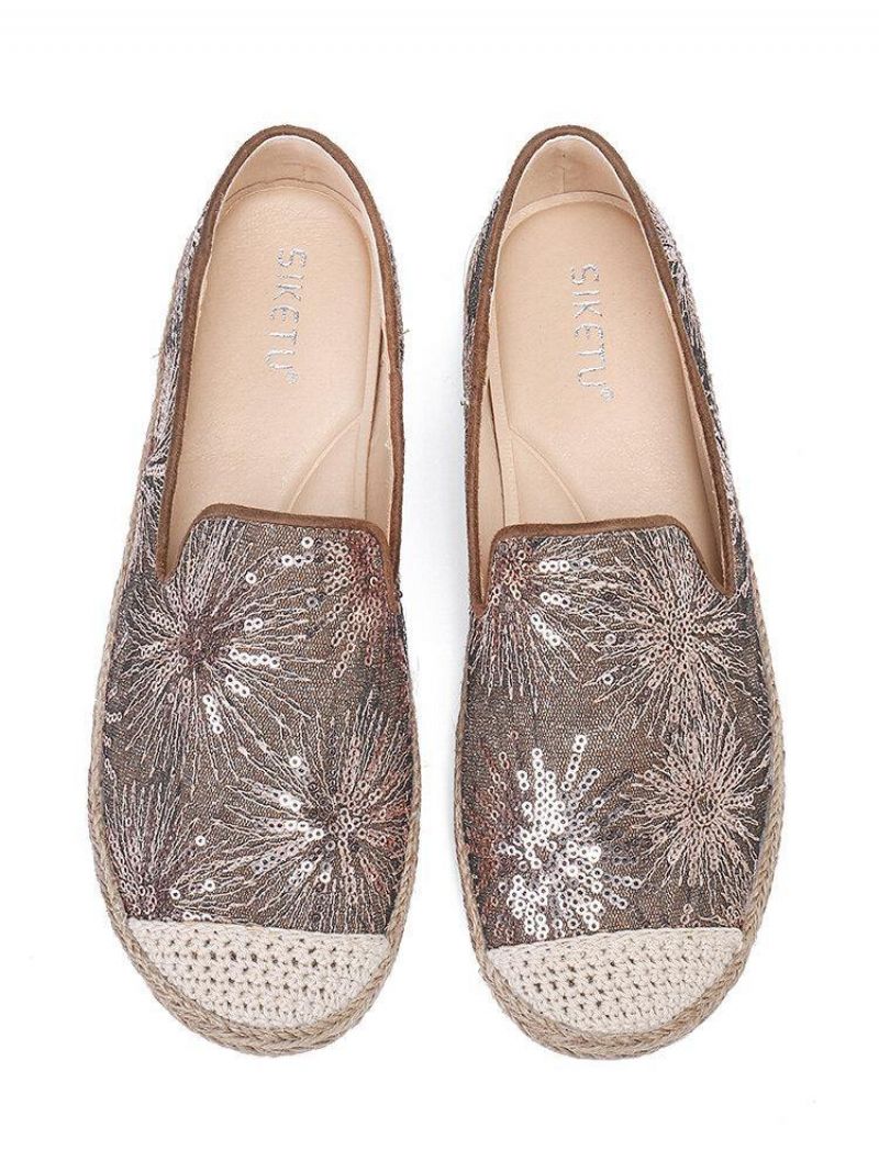 Kvinder Casual Pailletter Blomster Mønster Espadrille Flade Sko Loafers