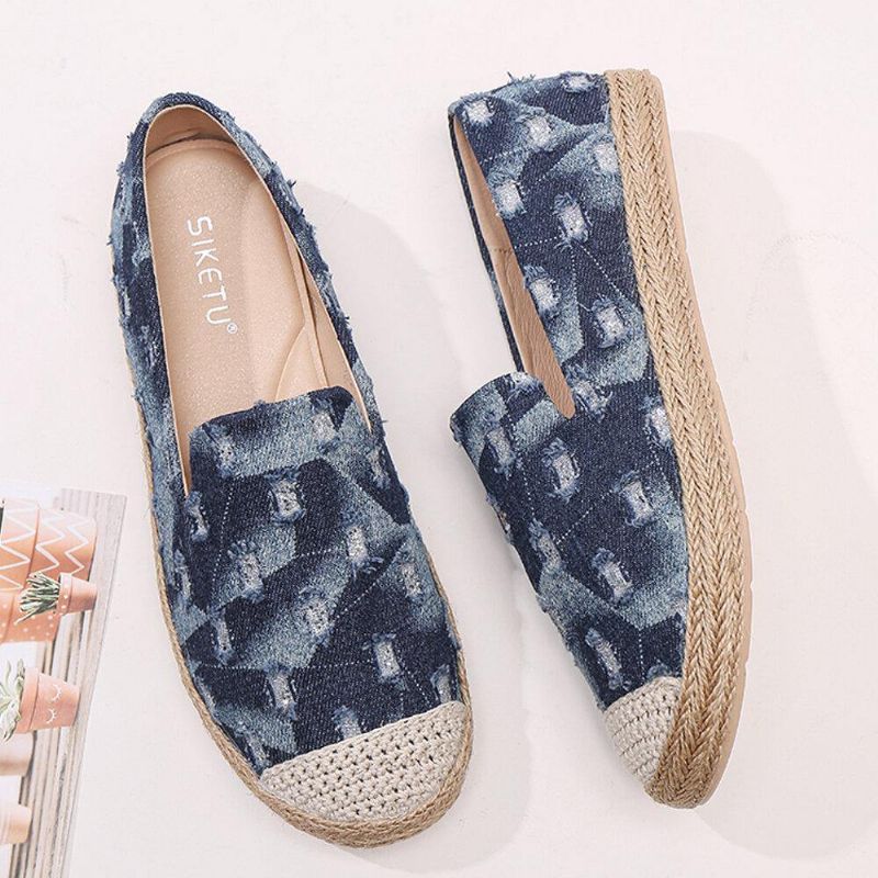 Kvinder Comfy Denim Ripped Design Espadrilles Flade Sko Loafers