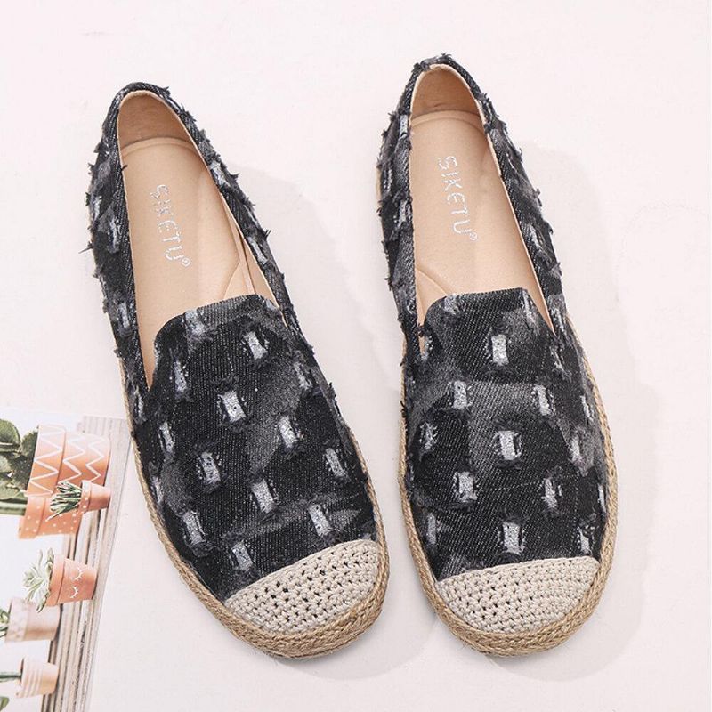 Kvinder Comfy Denim Ripped Design Espadrilles Flade Sko Loafers