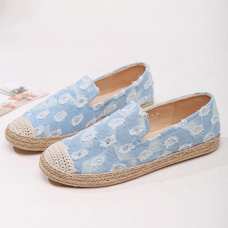 Kvinder Comfy Denim Ripped Design Espadrilles Flade Sko Loafers