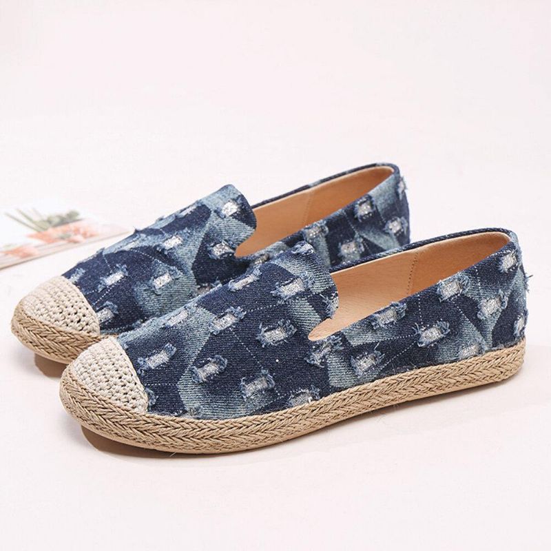 Kvinder Comfy Denim Ripped Design Espadrilles Flade Sko Loafers