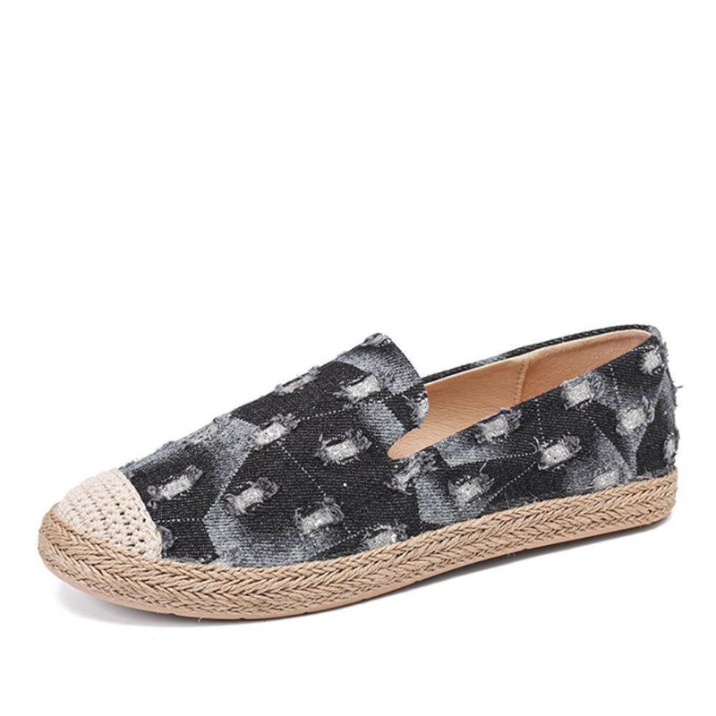 Kvinder Comfy Denim Ripped Design Espadrilles Flade Sko Loafers