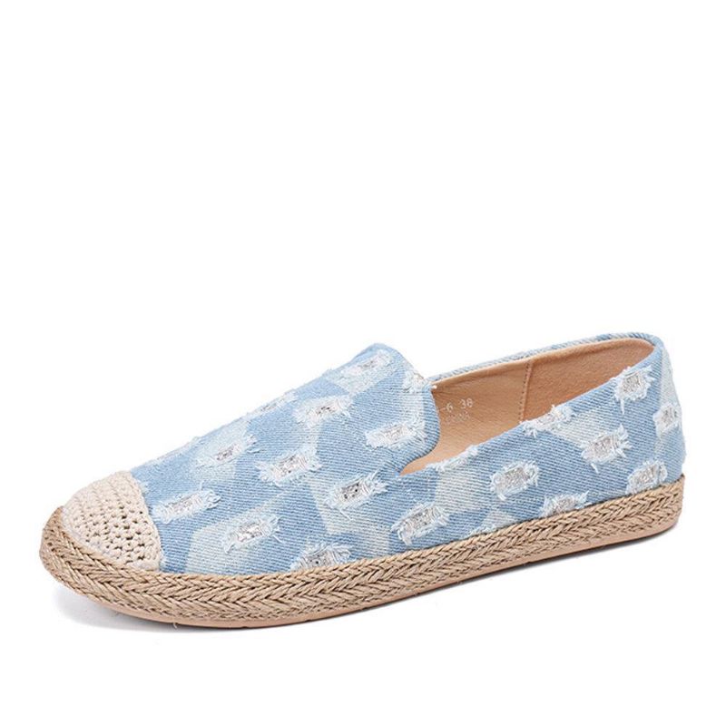 Kvinder Comfy Denim Ripped Design Espadrilles Flade Sko Loafers