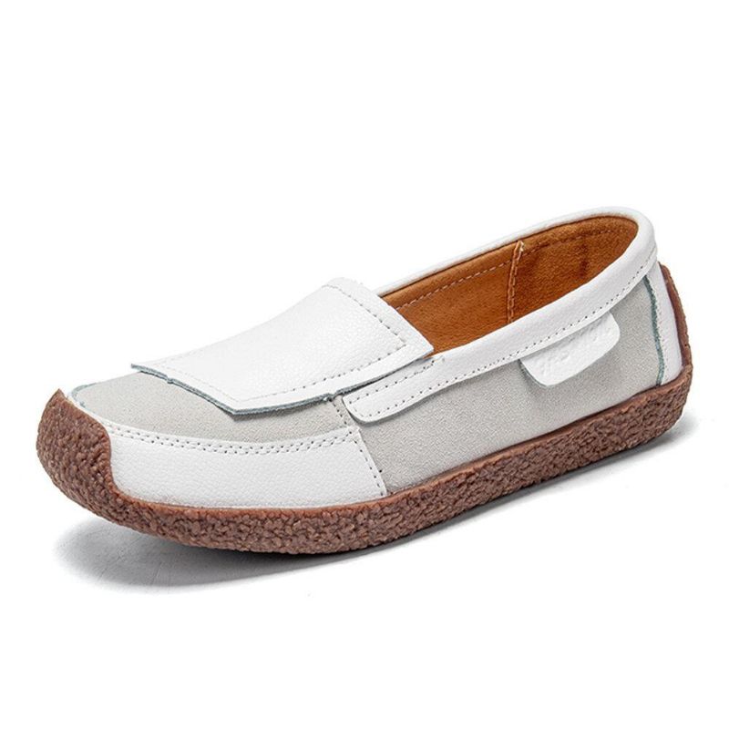 Kvinder Comfy Læder Splejsning Bløde Slip On Flat Loafers