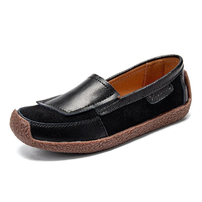 Kvinder Comfy Læder Splejsning Bløde Slip On Flat Loafers